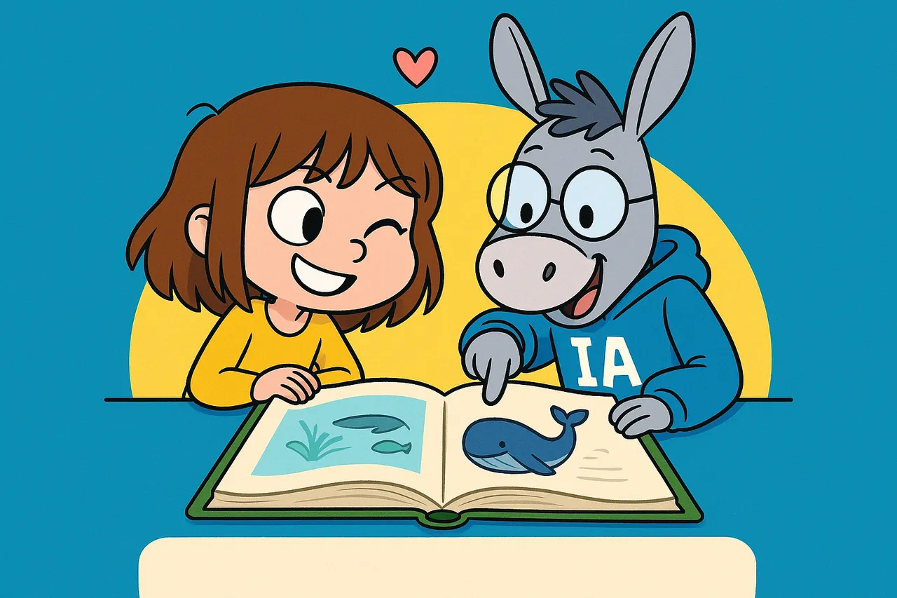 Lina et IA réconciliés vérifient ensemble dans le livre, complices.