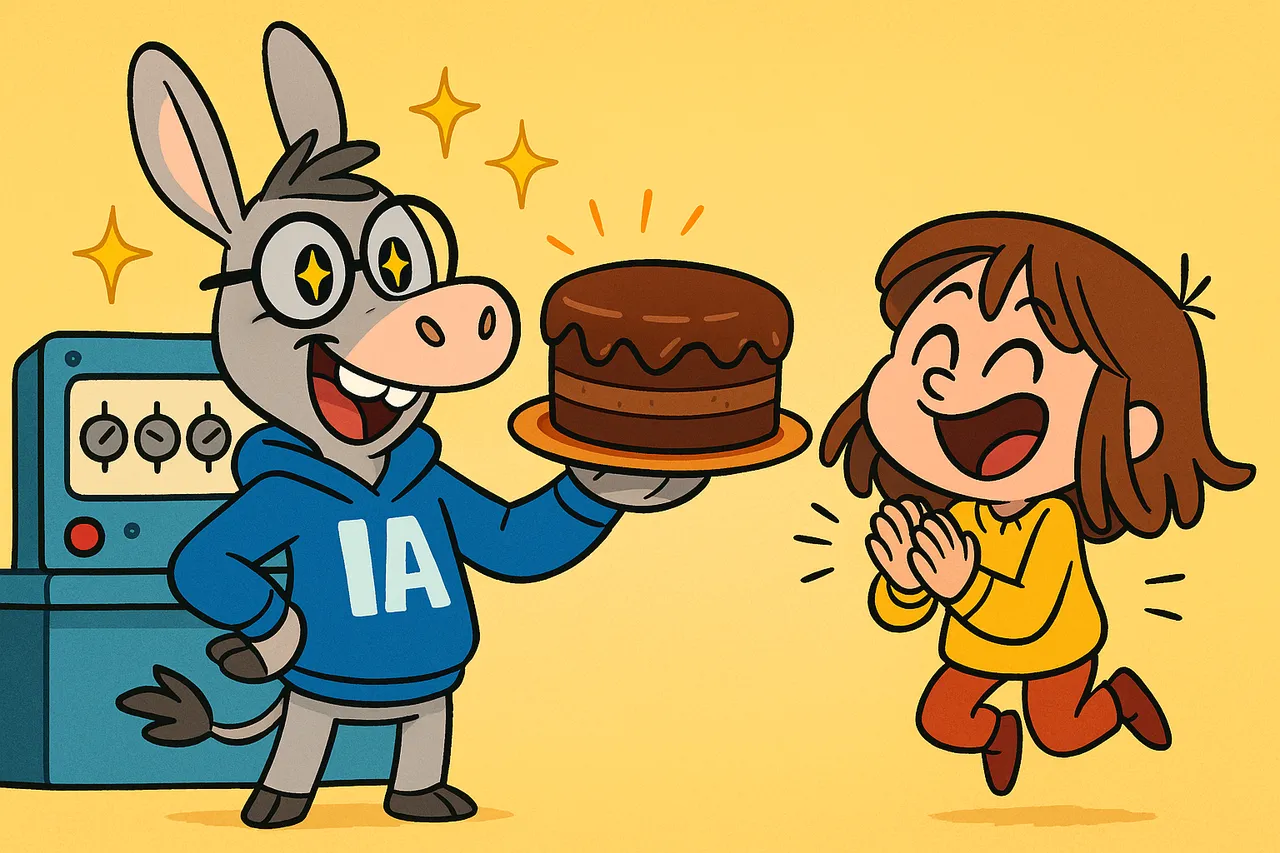 IA présente un gâteau parfait, Lina ravie, molettes bien réglées.