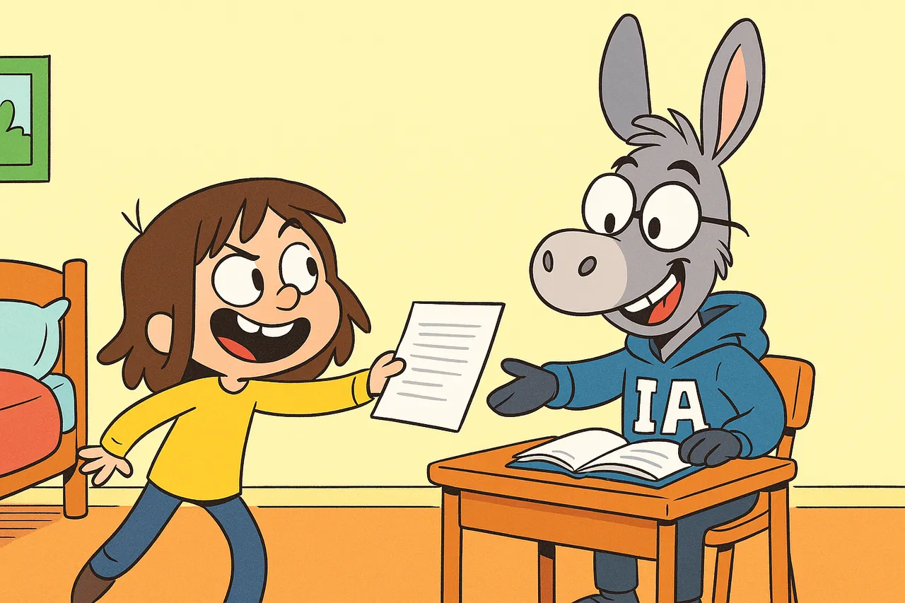 Lina tend une feuille de devoir à IA pour qu'il la résume.