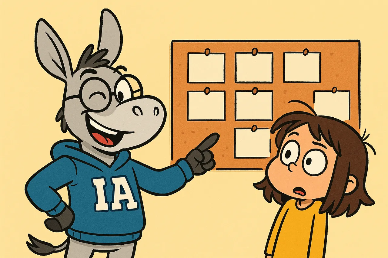 IA montre fièrement un coin de la carte ; Lina fait de gros yeux.