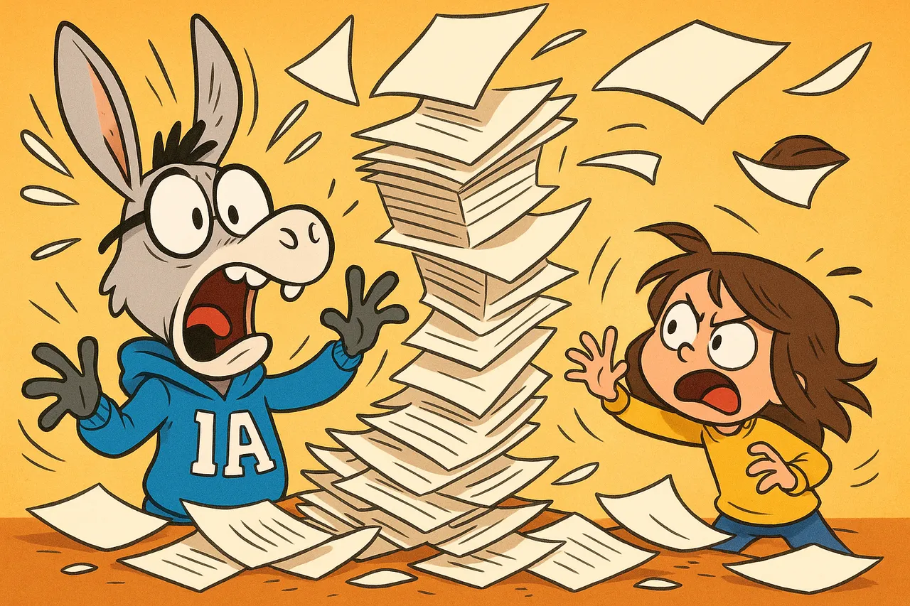 La pile s'effondre, les feuilles du début glissent et tombent par terre.